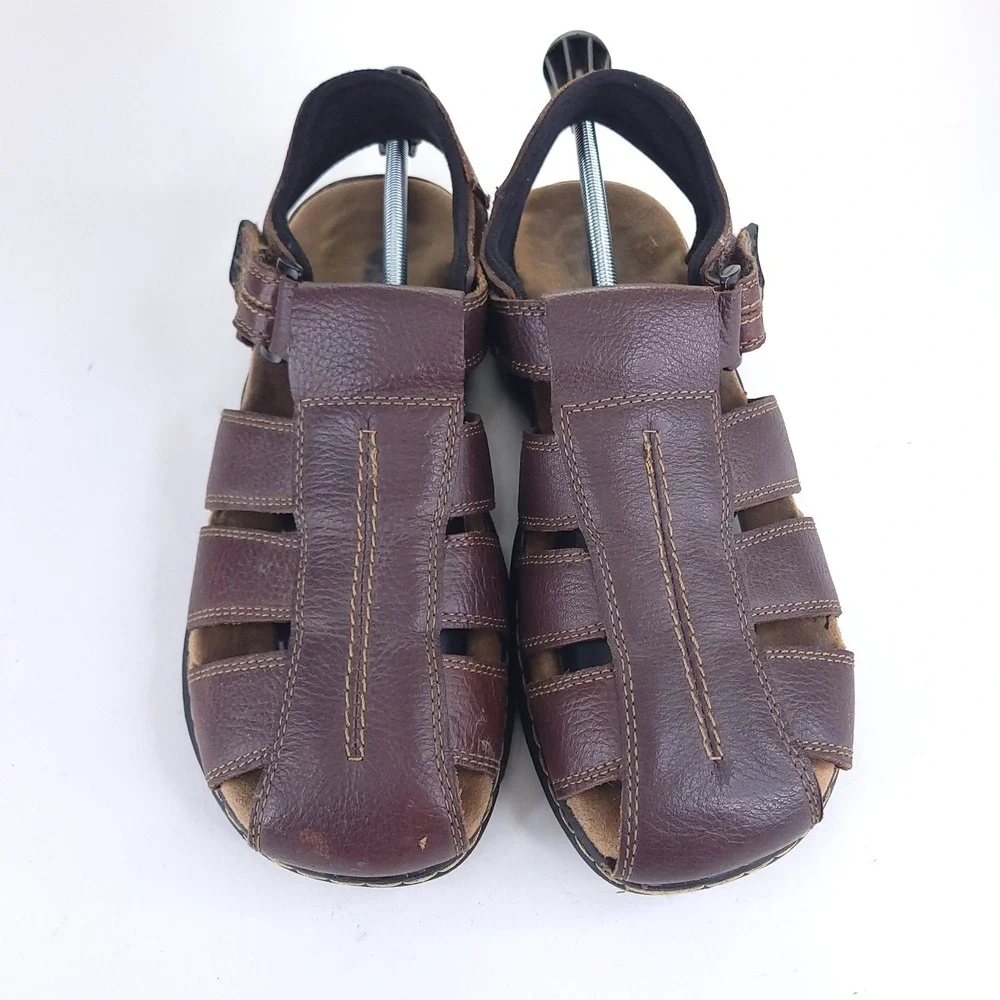 Dr Scholls Camden Fisherman Sandals Mens Size 11 M Brown Leather Memory Foam